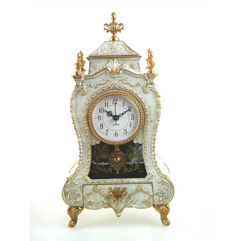 Carillon orologio da caminetto in bianco antico con cassetti